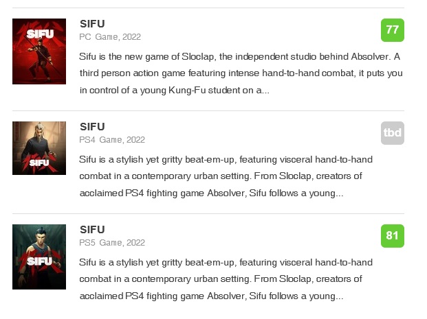 SIFU - Metacritic