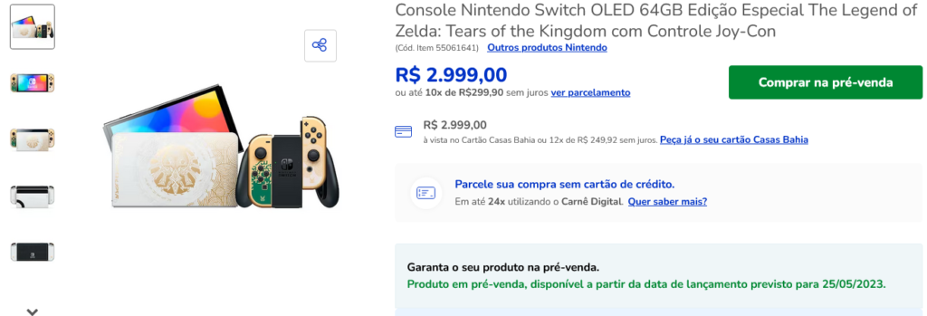 Console Nintendo Switch Oled - Edição Especial The Legend Of Zelda: Tears  Of The Kingdom